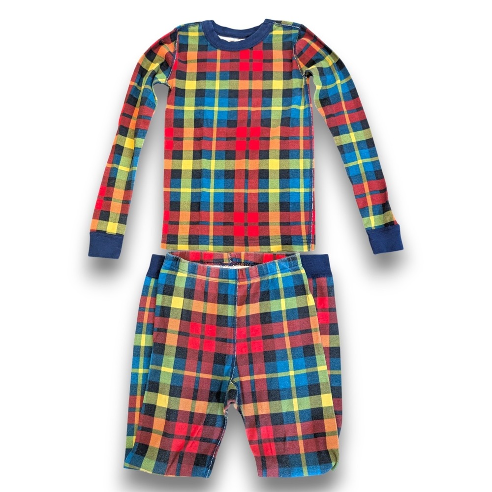 Hanna Andersson Holiday Rainbow Plaid Pajamas Boys Kids 140 US 10